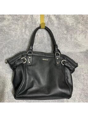 Dana Buchman Satchel Handbag Womens Medium Black Pebbled Faux Leather Buckle Zip